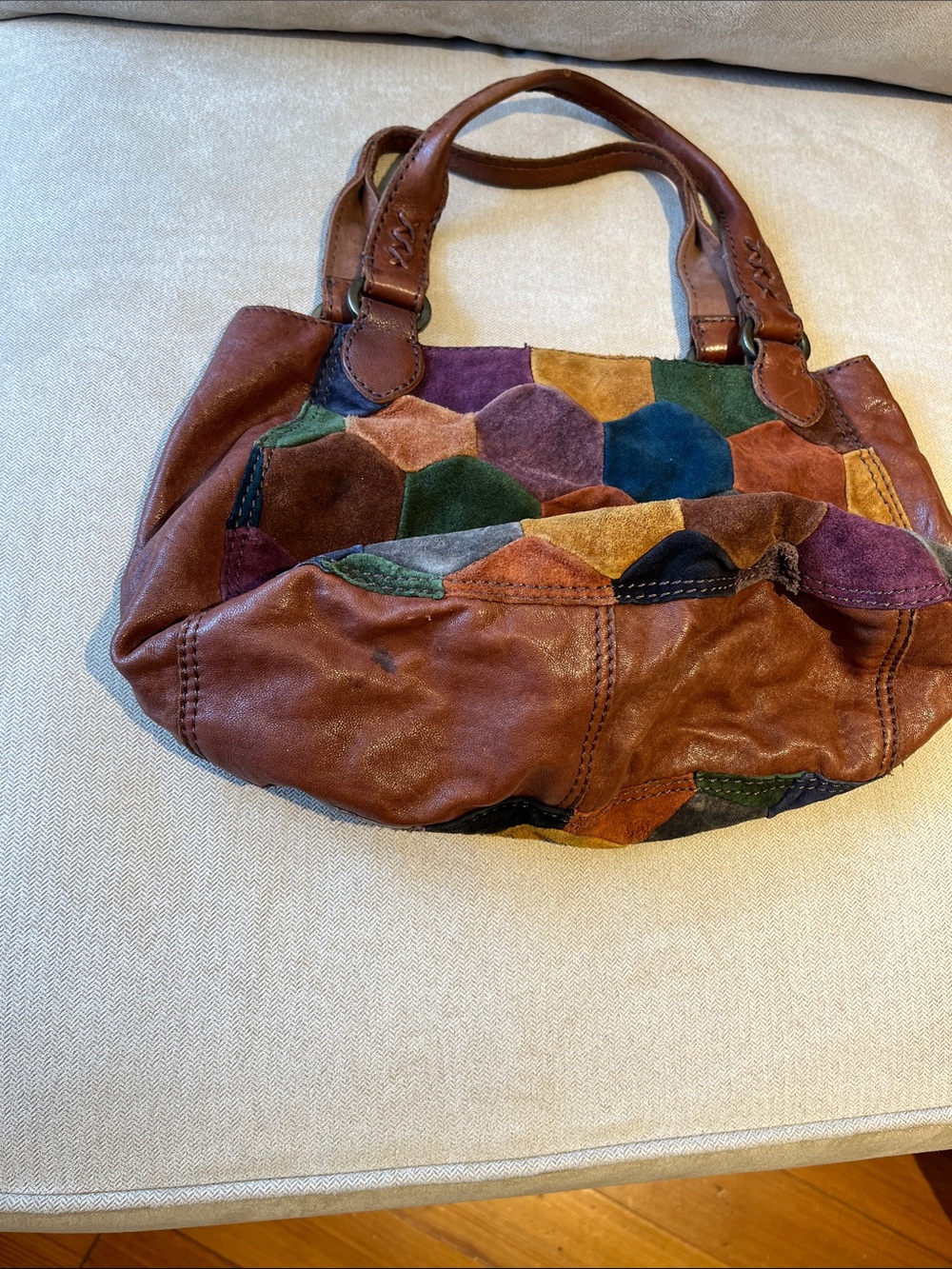 Lucky Brand Vintage Multicolor Hexagon Suede & Leather Shoulder Bag - Picture 5 of 6